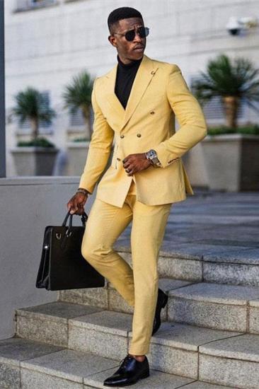 Daniel Trendy Yellow Double Breasted Peaked Lapel Prom Men Suits_1