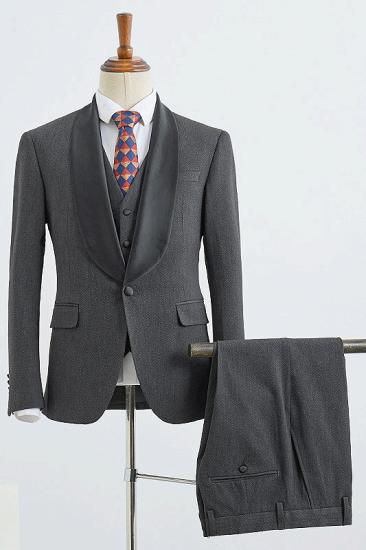 Zephyr Stylish dark gray 3 pieces slim fit wedding suit for grooms_1