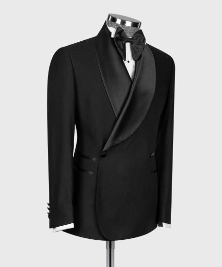 Greyson Classic Black Double Breasted Shawl Lapel Two Pieces Men Wedding Suits_3