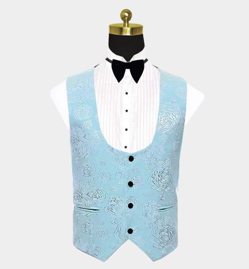 Chic Turquoise Damask Prints Tuxedo with Shawl Lapel | Three Pieces Prom Suits_3