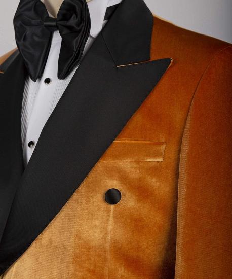Asher Fashion Gold Double Breasted Velvet Prom Suits With Peaked Lapel_3