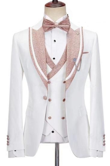 Lennox New Fashion White Three Pieces Peaked Lapel Prom Suits