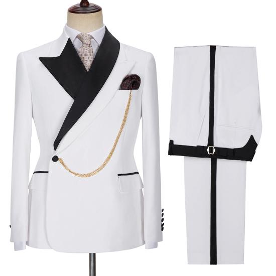 Popular White Peaked Lapel Bespoke Wedding Suits for Men_2