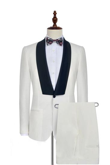 Finnegan Black Knife Collar Classic White Wedding Tuxedos | One Button Wedding Suits for Men_1
