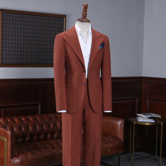 Modern Red Notched Lapel 2 Button Slim Fit Business Suit_2