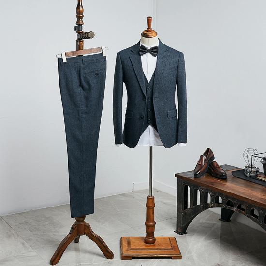 Nereus Latest Design Navy Blue Three Pieces Slim Fit Bespoke Business Suit_2