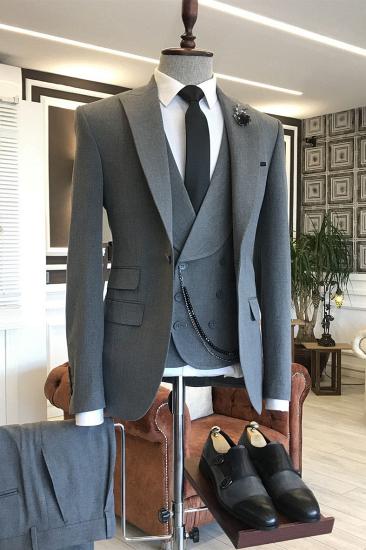 New Arrival Dark Gray 3-pieces Peaked Lapel One Button Formal Business Suits_1
