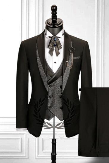 Popular Shawl Lapel Black 3 Piece Men's Suit with Double for Wedding | Prom