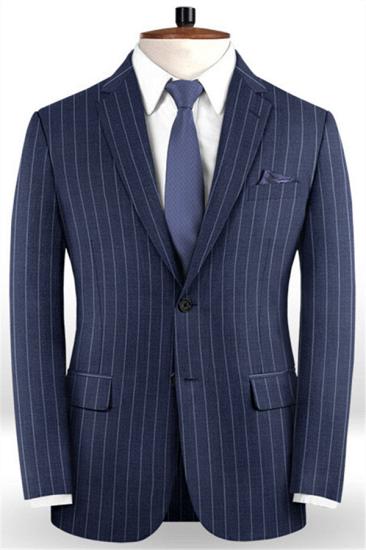 Latest Design Dark Blue Business Formal Suits | Fashion Two Buttons Striped Tuxedo