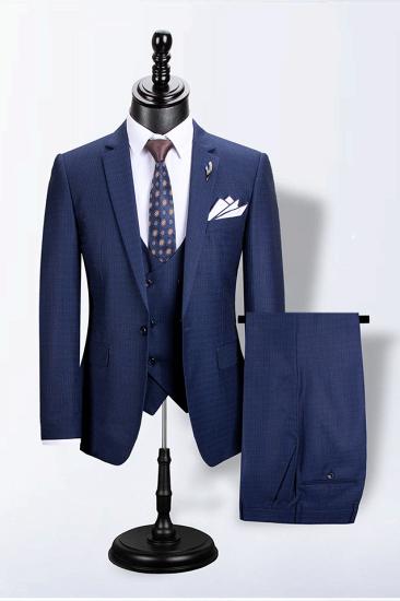 classical Navy Blue Slim Fit Plaid Fashion Men Suits for Business | Wedding