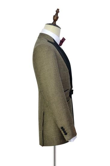 Xander Small Checked Peak Lapel Prom Suits | Knitted Button Black Wedding Suits for Men_4