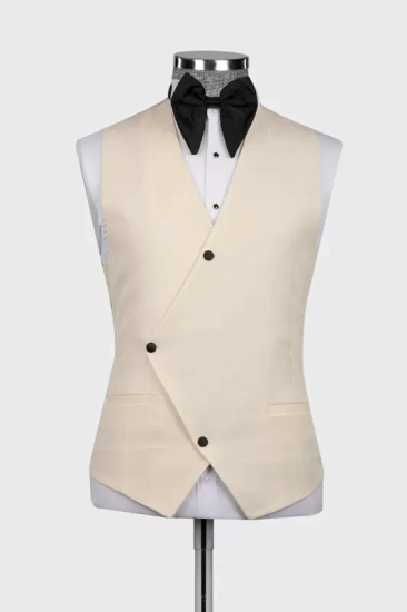 Popular Champagne Three Pieces One Button Prom Suit With Black Lapel | Happnessmall_4