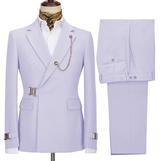 Fashion Lavender Notched Lapel Men Suits For Business | Prom with Buckle_2