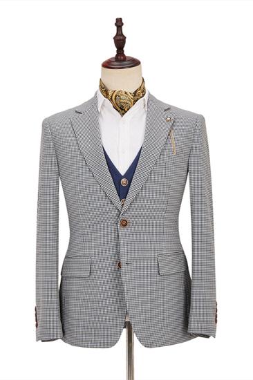 Classical Black-and-White Plaid Slim Fit 3 Piece Men's Suit with Denim Blue Waistcoat_3