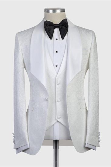 Emma White Jacquard Shawl Lapel Three-Pieces Wedding Tuxedo