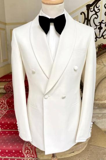 Titos Simple White Shawl Lapel Double Breasted Men Suits For Wedding