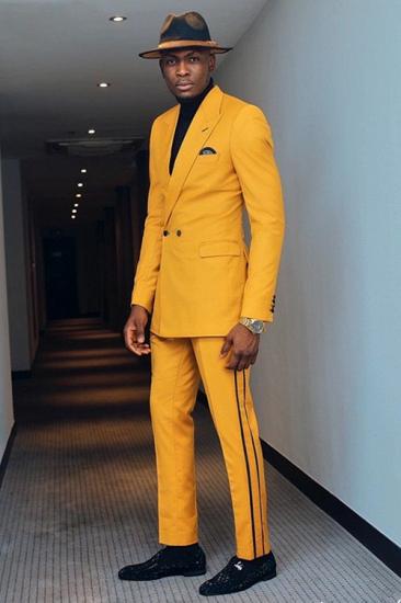 Stylish Yellow Peaked Lapel Double Breasted Men Suits | Happnessmall_2