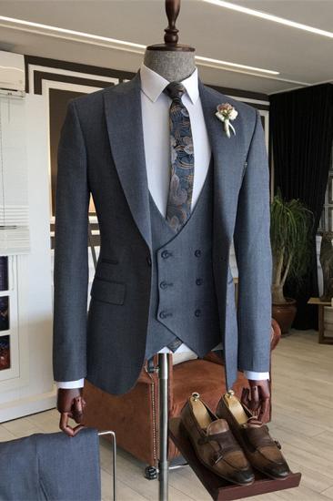 Phoenix Handsome Dark Grey Slim fit Three Pieces Men's Suits_1