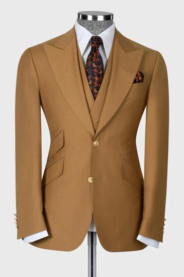 Morden Camel 3 Piece Peaked Lapel Slim Fit Men Suits With Classic Vest_2