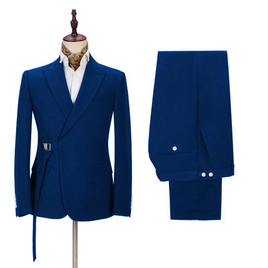 Unique Royal Blue Men's Casual Suit | Peak Lapel Buckle Button Groomsmen Suit for Formal_2