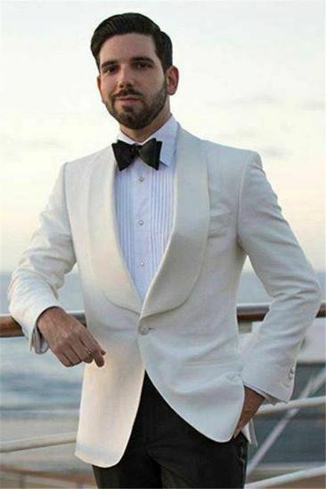 Kael Handsome White One Buttons Shawl Lapel Slim Fit Wedding Suits_3