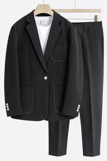 Fashion Loose Black One Button Summer Men Suits | Happnessmall_1