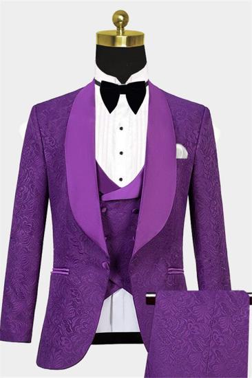 Advanced Jacquare Violet Men Suits | 3 Pieces Prom Suits