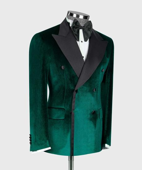 Beckett New Arrival Green Double Breasted Velvet  Prom Suits With Peaked Lapel_2