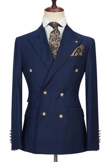 Advanced Dark Navy Peak Lapel Double Breasted Formal Men's Suit for Prom