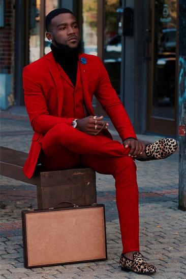 Fashionable red slim fit ball men's suit with notch lapel