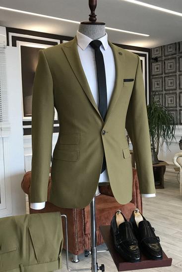 Fashion Green Peaked Lapel Slim Fit Business Men Suits | Happnessmall_1