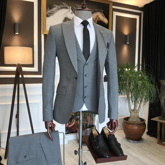 Theodora Newest Dark Gray Peaked Lapel Slim Fit Men Suits For Business_2