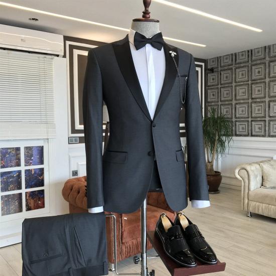 Chloe Traditional Black Peaked Lapel Single Breasted Formal Business Men Suits_2