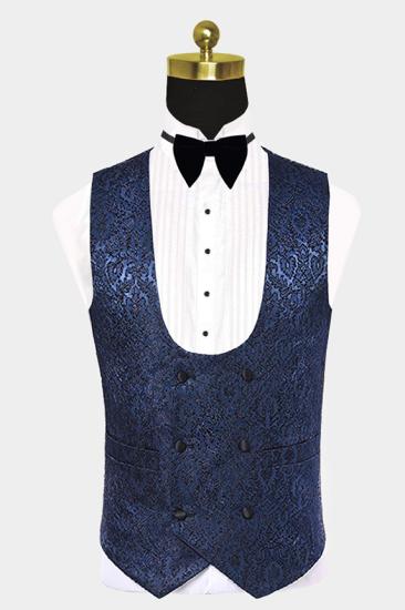 Gentle Dark Navy Damask One Button Groom Set | Black Satin Shawl Men's Wedding Suit_2