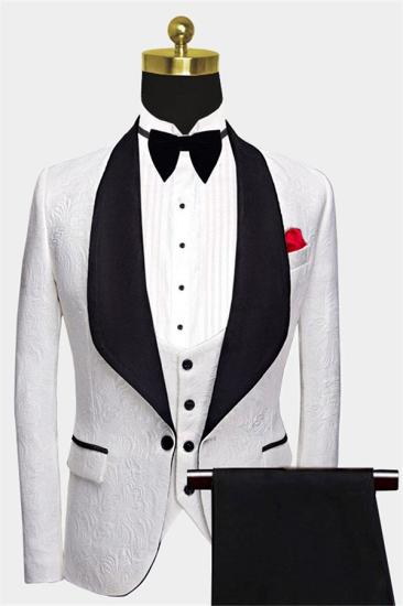 Gorgeous White Men Suits with Black Lapel | Three Pieces Dinner Suits for Men