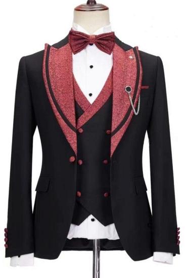 Lennox New Special Design Black Three Pieces Peaked Lapel Prom Suits_1