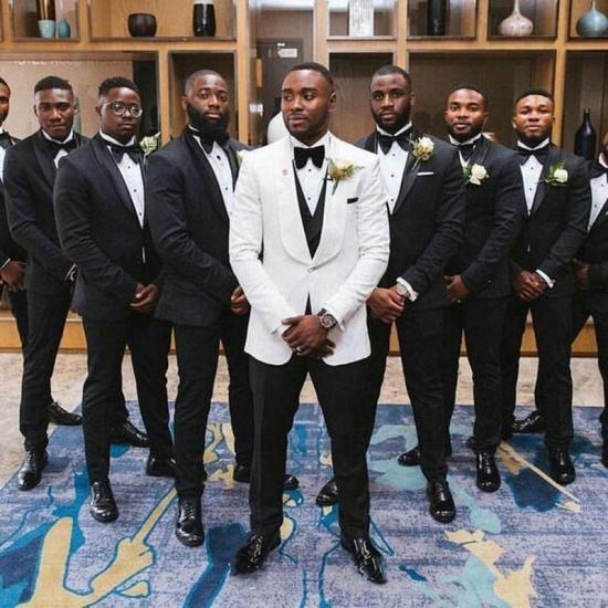 Newest Black Shawl Lapel Slim Fit Wedding Groomsmen Suit Online_2