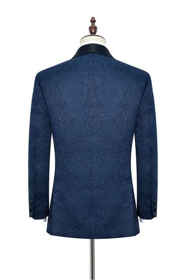 Navy Blue Jacquard Black Silk Shawl Lapel  Mens Suits for Weddings and Prom_2