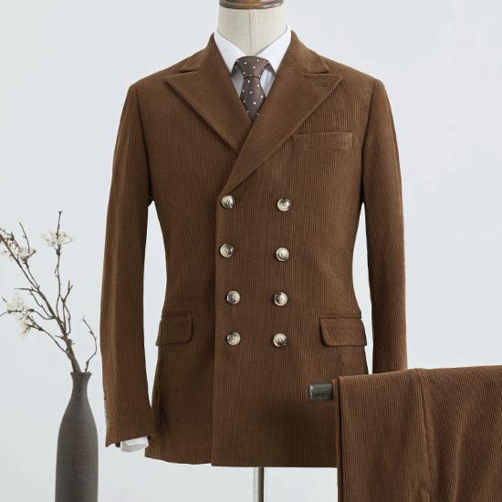 Geneviève Modern Corduroy Brown Double Breasted Custom Suit For Business_2