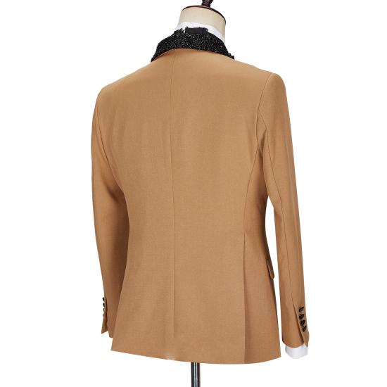 Glamorous Khaki  Sparkle Shawl Lapel Single Breasted Men Suits_3