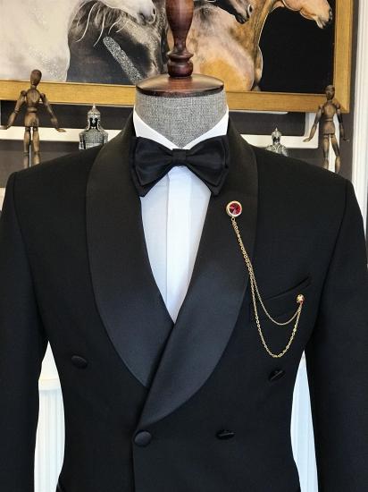Glamorous Black Double Breasted Slim Fit Tailored Men Suit With Shawl Lapel | happnessmall_2