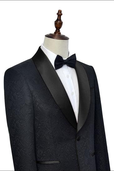 Thaddeus Classic Black Jacquard Wedding Tuxedo for Men |  One Button Wedding Suits With Silk Shawl Lapel_5