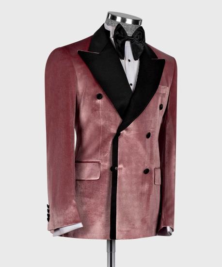Beckett New Arrival Dusty Pink Double Breasted Velvet  Prom Suits With Peaked Lapel_2