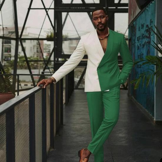 Elio Chic White And Green Slim fit One Button Lastest Prom Men Suits_2