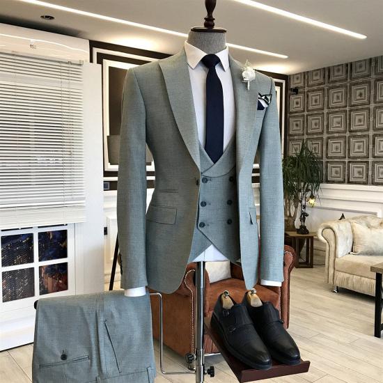Samuel Handsome Gray 3-Pieces Peaked Lapel Men Suits For Business_2