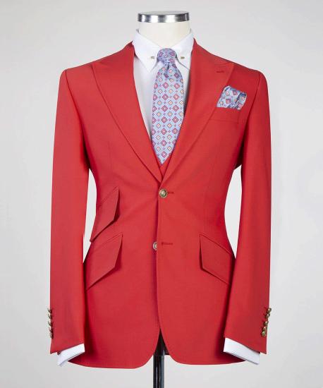 Penelope New Red Peaked Lapel Slim fit Three Pieces Prom Suits_5