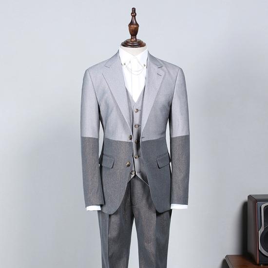 Happnessmall Gray 3 Pieces Notched Lapel Suit For Business_2