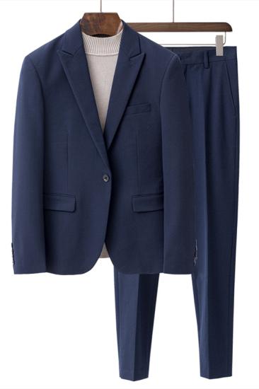 Comfortable Navy Blue One Buttom Peaked Lapel Summer Men Suits | Happnessmall_1