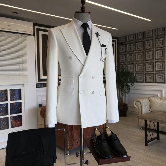 Happnessmall Stylish White Double Breasted Slim Fit Men Suits_2