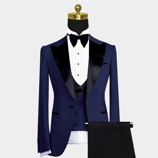 Deep Blue Silk Lapel Men'S Wedding Set | One Button Men'S Three Piece Set_2
